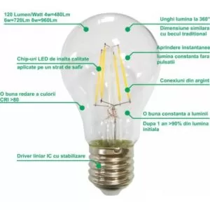 electro led Bec Filament A60 E27/10W/220V/4000K