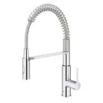 Baterie bucatarie cu dus extractibil Grohe Get, cartus ceramic, monocomanda, 1/2'', dus profesional, 2 functii spray, pivotant, crom