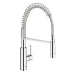 Baterie bucatarie cu dus extractibil Grohe Get, cartus ceramic, monocomanda, 1/2'', dus profesional, 2 functii spray, pivotant, crom