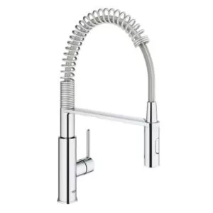 Baterie bucatarie cu dus extractibil Grohe Get, cartus ceramic, monocomanda, 1/2'', dus profesional, 2 functii spray, pivotant, crom