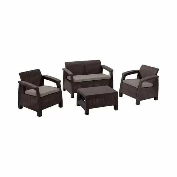 Set mobilier de gradina Corfu - Canapea+doua fotolii+masuta cafea Maro/Gri-Taupe