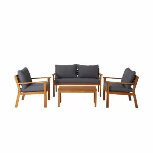 Set mobilier gradina modular Denya, lemn, canapea cu masa cafea si 2 fotolii