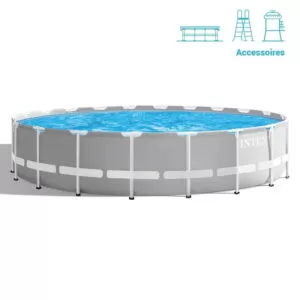 Piscina Intex Prism Ultra Frame, pompa de filtrare, scara si panou protectie inclus, 6.1m x 1.32m