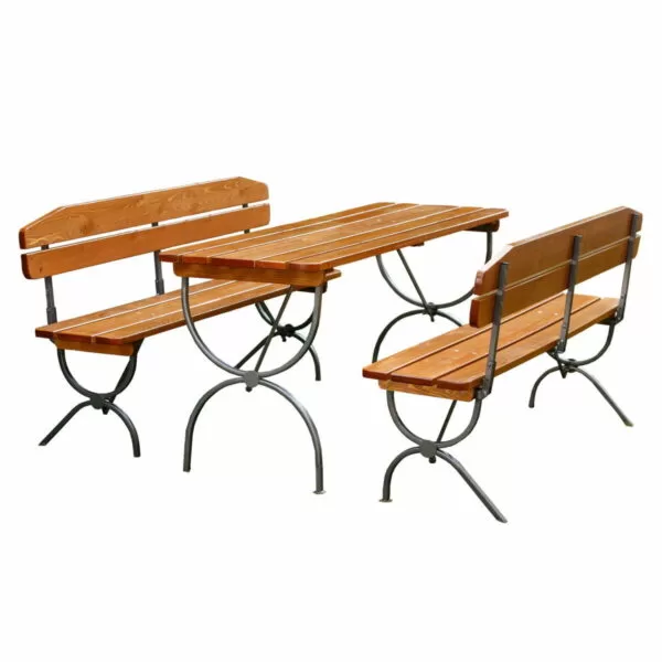 Set mobilier gradina LINZ lemn lacuit, masa 60x180 cm, 2 banci cu spatar 28x180 cm