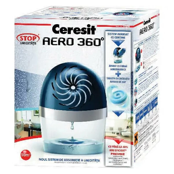 Absorbant de umiditate si miros Henkel Ceresit Aero 360, absortie 50 m3, 450 g