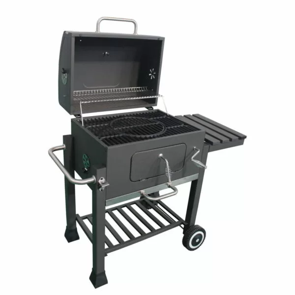 Gratar Memphis cu grill de fonta, cenusar, desfacator de bere si roti, gri, Tarrington House, 114x107x68 cm