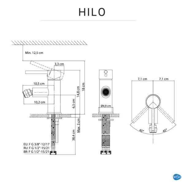 Baterie pentru bideu Hilo, monocomanda, crom