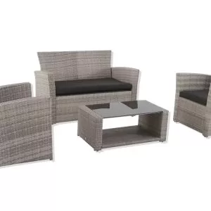 Set mobilier de gradina din 4 piese Brantford, ratan sintetic, gri